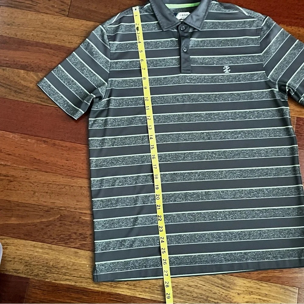 Izod Golf Polo Shirt Gray Green Striped Short Sleeve Casual Men’s S